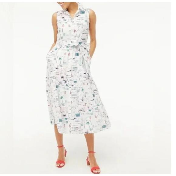 J Crew Postcard Vacation Button Up Belted Midi Dress US Women's 8 - Picture 1 of 7